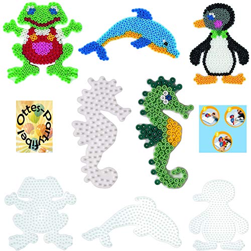 HAMA Bügelperlen-Bastel-Set midi-Stift-Platten-Set midi Seepferdchen + Delphin + Frosch + Pinguin #11 von HHO