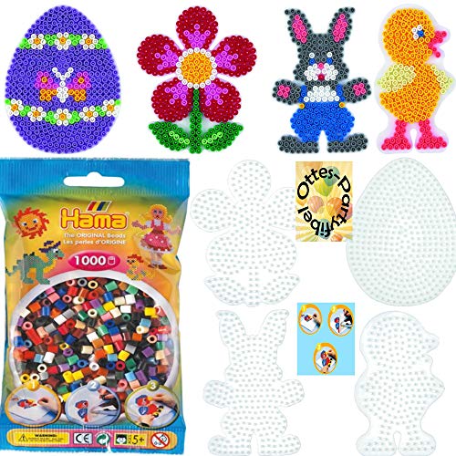 HAMA Stiftplatten-Set midi Ostern Osterei + Küken + Häschen + Blume + 1000 Bügelperlen #2 von HHO