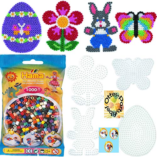 HAMA Stiftplatten-Set midi Ostern Osterei + Schmetterling+ Häschen + Blume + 1000 Bügelperlen #6 von HHO