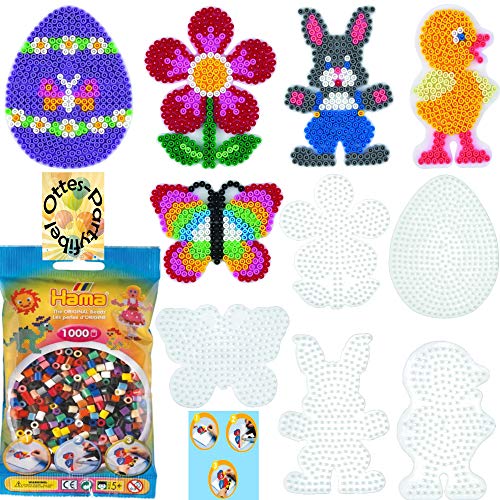 HAMA Stiftplatten-Set midi Ostern Osterei + Schmetterling + Küken + Häschen + Blume + 1000 Bügelperlen #8 von HHO