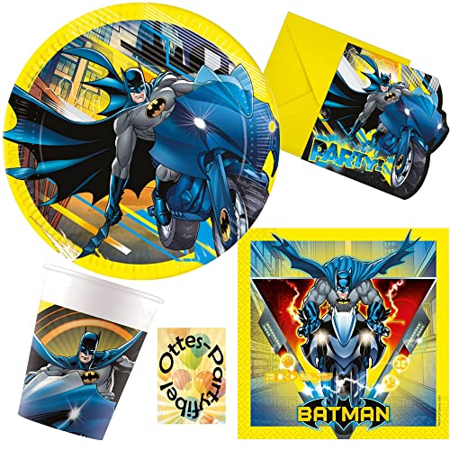 HHO Batman-Party-Set Batman-Partyset 42tlg. für 6 Gäste 8 Teller 8 Becher 20 Servietten 6 Einladungen mit Umschlag von HHO