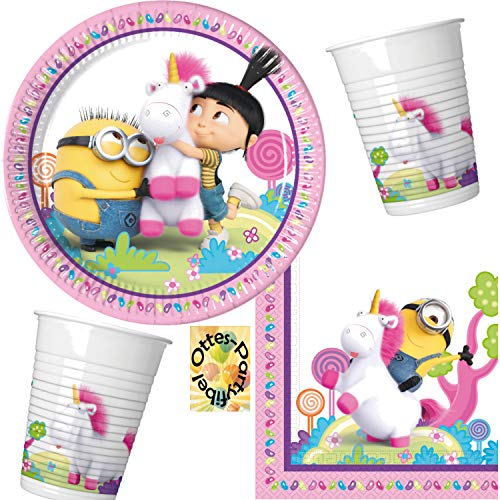 HHO Fluffy Minions Unicorn 36tlg. für 8 Gäste Teller Becher Servietten von HHO