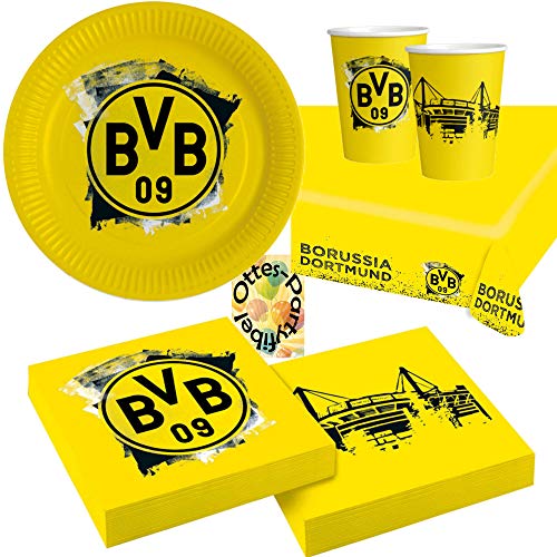 HHO Fußball-BVB-Party-Set Borussia-Party-Set 37tlg. für 8 Fußballfans 8 Teller 8 Becher 20 Servietten 1 Tischdecke von HHO