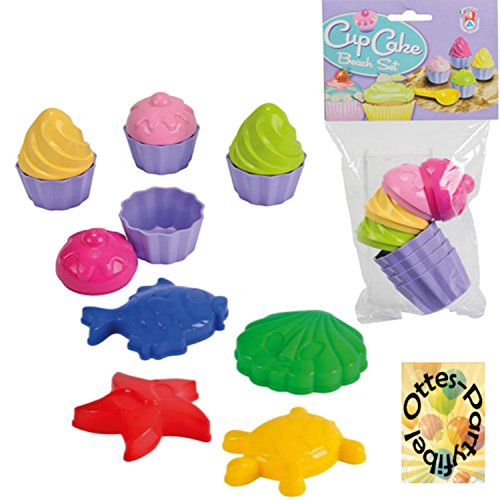 HHO Sandspielzeug: 4 Sandförmchen + 8tlg. Cup Cake Set Sandkasten Strandspielzeug von HHO