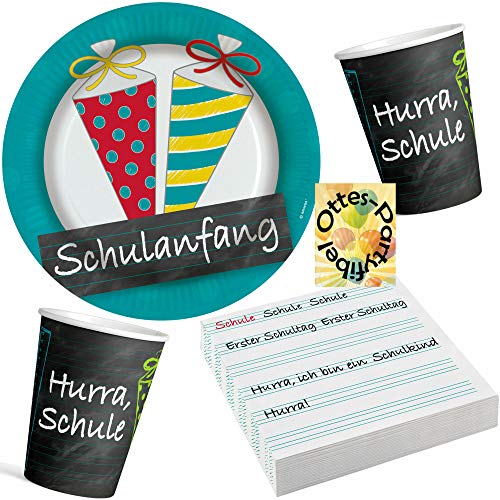 HHO Schulanfang-Party-Set Schuleinführung Partyset 36tlg. für 8 Gäste 8 Teller 8 Becher 20 Servietten von HHO