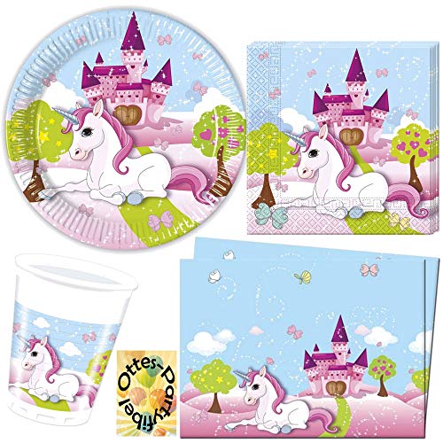 HHO Unicorn-Party-Set Einhorn-Party-Set 53tlg. - für 16 Gäste Teller Becher Servietten Tischdecke von HHO