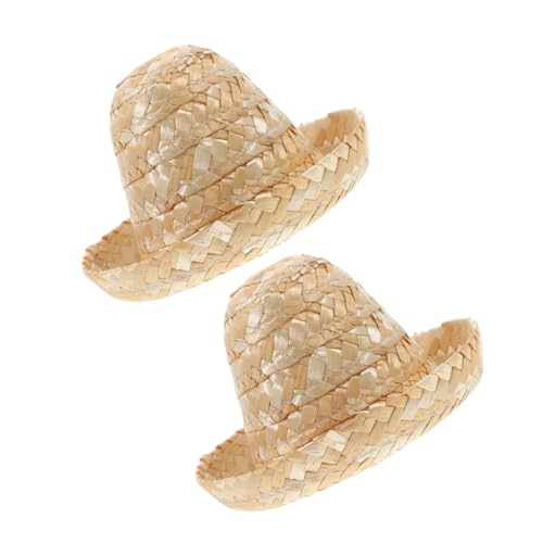 HIAKDOFT 2St Strohhut Mini-Sombrero-Hüte Puppenstrohhüte Topper-Hut für Weinflaschen Mini gewebte Mütze Mini-Strohhüte Puppen Dekoration Kleine Dekoration Miniaturhut Mini-Puppenhüte Khaki von HIAKDOFT