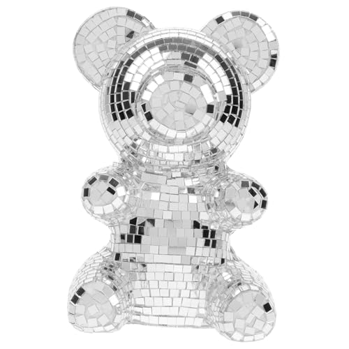 HIAKDOFT Spiegelbären-Ornamente Disco-spiegelkugel Bär Skulptur Spiegelkugel-Ornamente Reflektierende Spiegelkugeln Glitzerkugelverzierungen Bärenstatue Club-Disco-Kugel Silver Schaum von HIAKDOFT