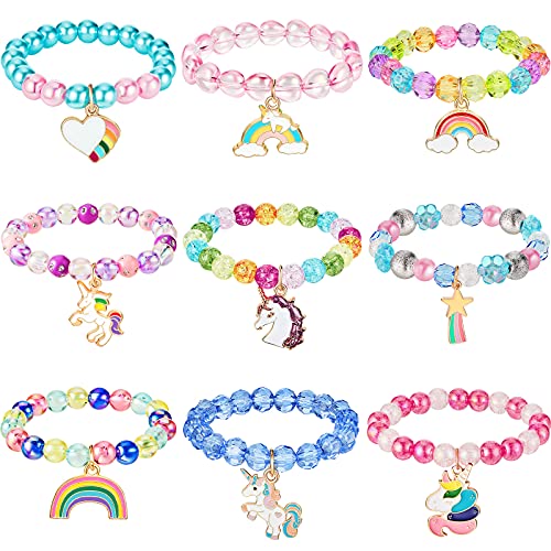 9 Stück Bunte Einhorn Armband Mädchen Einhorn Armbänder Regenbogen Einhorn Perlen Armband für Geburtstagsfeier Gefälligkeiten (Eleganter Stil) von HICARER