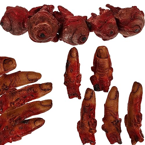 HICARER 15 Stück Halloween Gebrochene Gefälschte Körperteile Blutig Dekoration Unheimlich Fälschung Fingers Augäpfel Grusel Requisiten Cosplay Halloween Grusel Spukhaus Vampir Zombie Party (mit Seil) von HICARER