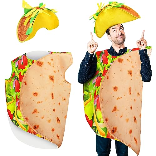 HICARER Halloween Taco Kostüm Set Erwachsene Taco Halloween Kostüm Burrito Essen Outfit Deluxe Set Lustiges Essen Cosplay Kostüm für Halloween Dress Up Party (Hat Style) von HICARER