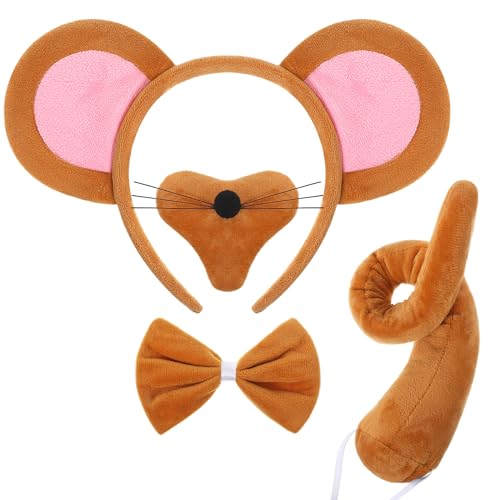 HICARER Norme Tierk Kostüm Set Maus Nase Schwanz und Fliege Maus Kostüm Zubehör für Kinder Karneval Cosplay Welttag des Buches (Braun) von HICARER