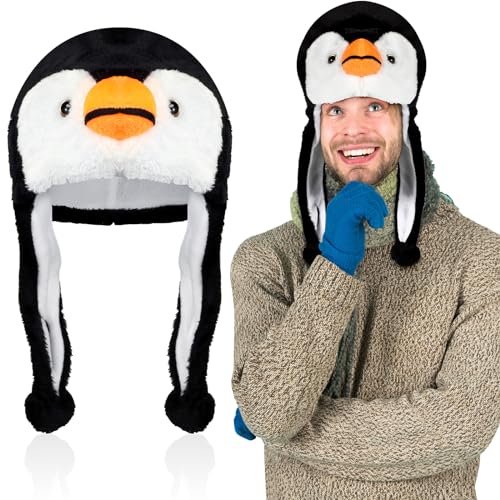 HICARER Pinguin Hut mit Ohr Süßer Plüsch Hut mit Ohrenklappen Pinguin Kostüm Cosplay Karikatur Pinguin Ohrenklappen Mütze Winter Ski Stil Mütze Warme Gemütliche Kopfbedeckung Foto Requisiten von HICARER