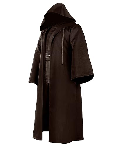 HICARER Umhang mit Kapuze Cooler Kapuzenumhang Mittelalter Kapuzenmantel Halloween Cape Gewand Ritter Zauberer Mönch Vampir Robe Kostüm für Kinder Erwachsene Cosplay(M, Kinder, Braun) von HICARER