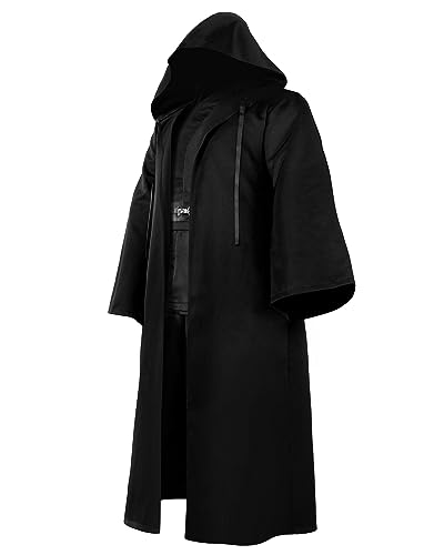 HICARER Umhang mit Kapuze Cooler Kapuzenumhang Mittelalter Kapuzenmantel Halloween Cape Gewand Ritter Zauberer Mönch Vampir Robe Kostüm für Kinder Erwachsene Cosplay(XL, Erwachsene, Schwarz) von HICARER