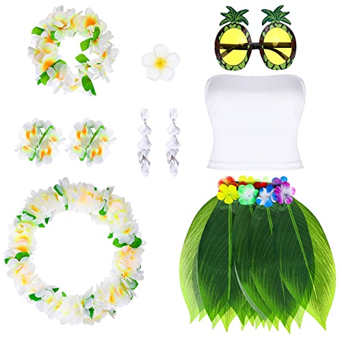 Hicarer 9 Stück Hawaii-Kostüme für Frauen Hawaii Luau Party Rock Hemd Ananas Sonnenbrille Leis Halskette Armband Ohrringe (XL) von HICARER