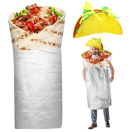 Hicarer Halloween Taco Kostüm Set Erwachsene Taco Halloween Kostüm Burrito Essen Outfit Deluxe Set Lustiges Essen Cosplay Kostüm für Halloween Dress Up Party (Klassischer Stil) von HICARER