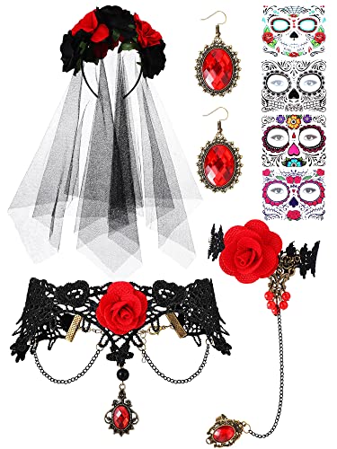 Hicarer Halloween Tag der Toten Kostüm Gothic Hochzeitskostüm für Damen Halloween von HICARER