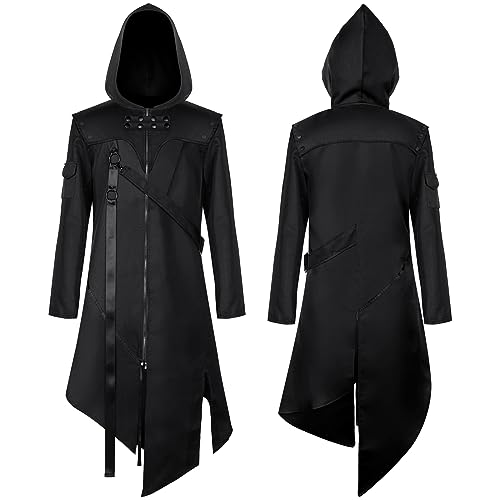 Hicarer Herren Steampunk Vintage Frack Halloween Gothic Viktorianischer Gehrock Mittelalter Renaissance Kostüm für Herren (Größe XL) Schwarz von HICARER