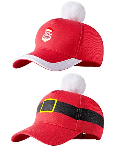 Weihnachten Weihnachtsmann Baseball Cap 2 Stück Klassische Xmas Hüte für Erwachsene Weihnachten Baseball Cap Vintage Santa Baseball Hat, Rot, Weiß, Einheitsgröße von HICARER