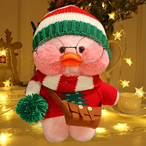 HICAS Gelbe Ente Kuscheltier Niedlich Plüsch Weiche Ente 30cm Plüschpuppe Korean Netred Trägt Hyaluronsäure Kleine Gelbe Ente Puppe Überraschungsgeschenke für Kinder (Weihnachtsstil C) von HICAS