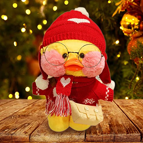 HICAS Gelbe Ente Kuscheltier Niedlich Plüsch Weiche Ente 30cm Plüschpuppe Korean Netred Trägt Hyaluronsäure Kleine Gelbe Ente Puppe Überraschungsgeschenke für Kinder (Weihnachtsstil F) von HICAS