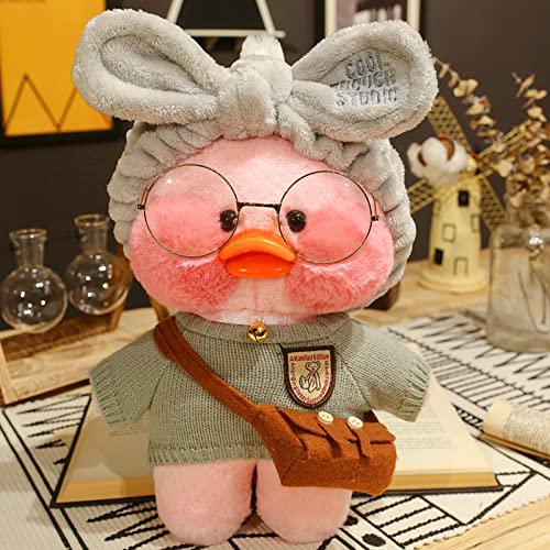 HICAS Gelbe Ente Kuscheltier Niedlich Plüsch Weiche Ente Plüschpuppe Korean Netred Trägt Hyaluronsäure Kleine Gelbe Ente Puppe Kinderspielzeug Geburtstagsgeschenk 30cm (Rosa Ente 01) von HICAS