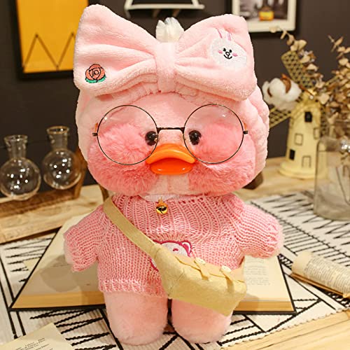 HICAS Gelbe Ente Kuscheltier Niedlich Plüsch Weiche Ente Plüschpuppe Korean Netred Trägt Hyaluronsäure Kleine Gelbe Ente Puppe Kinderspielzeug Geburtstagsgeschenk 30cm (Rosa Ente 02) von HICAS