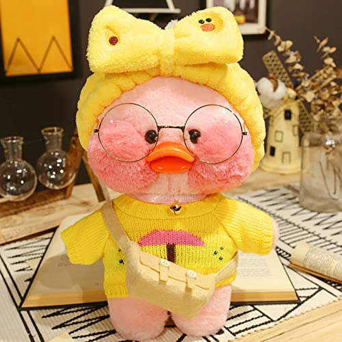 HICAS Gelbe Ente Kuscheltier Niedlich Plüsch Weiche Ente Plüschpuppe Korean Netred Trägt Hyaluronsäure Kleine Gelbe Ente Puppe Kinderspielzeug Geburtstagsgeschenk 30cm (Rosa Ente 03) von HICAS