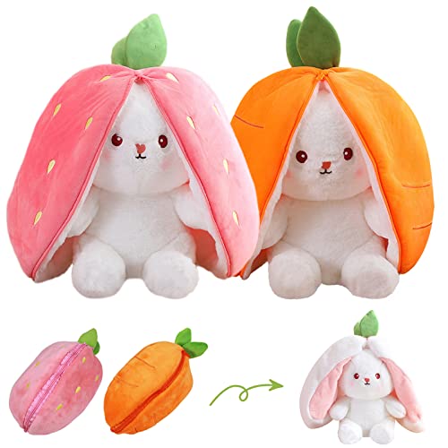 HICAS Osterhase Plüschtiere Kuscheltier Versteckspiel Hasen Kuscheltiere Süße Karotten & Erdbeeren Kaninchen Plüschtiere Geschenke für Kinder Jungen Mädchen (Erdbeere+Karotte, 18cm/7.1in) von HICAS