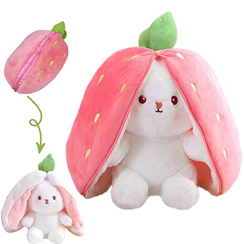 HICAS Osterhase Plüschtiere Kuscheltier Versteckspiel Hasen Kuscheltiere Süße Karotten & Erdbeeren Kaninchen Plüschtiere Geschenke für Kinder Jungen Mädchen (Erdbeerhäschen, 18cm/7.1in) von HICAS