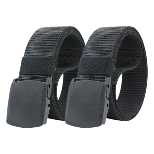 Einstellbares Nylon-Werkband für Männer 2 Packungen Unisex-Gürtel aus Nylon-Canvas for Damen und Herren, stufenlos Verstellbarer Stoffgürtel mit Kunststoffschnalle(Black,120) von HIFRQVVC