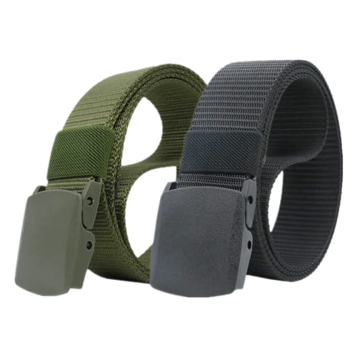 Einstellbares Nylon-Werkband für Männer 2 Packungen Unisex-Gürtel aus Nylon-Canvas for Damen und Herren, stufenlos Verstellbarer Stoffgürtel mit Kunststoffschnalle(Black and Green,120) von HIFRQVVC