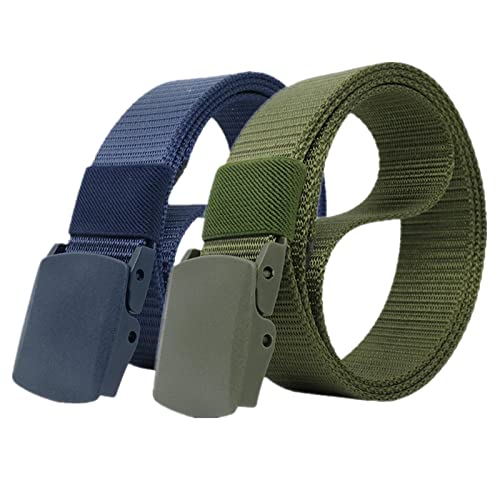 Einstellbares Nylon-Werkband für Männer 2 Packungen Unisex-Gürtel aus Nylon-Canvas for Damen und Herren, stufenlos Verstellbarer Stoffgürtel mit Kunststoffschnalle(Blue and Green,140) von HIFRQVVC