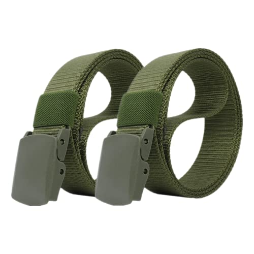 Einstellbares Nylon-Werkband für Männer 2 Packungen Unisex-Gürtel aus Nylon-Canvas for Damen und Herren, stufenlos Verstellbarer Stoffgürtel mit Kunststoffschnalle(Green,110) von HIFRQVVC