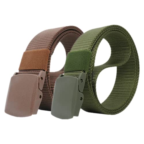 Einstellbares Nylon-Werkband für Männer 2 Packungen Unisex-Gürtel aus Nylon-Canvas for Damen und Herren, stufenlos Verstellbarer Stoffgürtel mit Kunststoffschnalle(Green and Brown,110) von HIFRQVVC