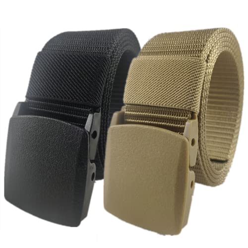 Einstellbares Nylon-Werkband für Männer 2er-Pack Nylongürtel for Männer und Frauen, militärischer taktischer Hochleistungsgürtel, Schnellverschluss, metallfreier Canvas-Gürtel, 120 x 3,8 cm(Black and von HIFRQVVC