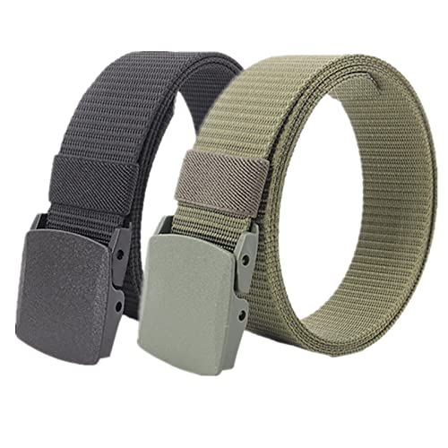 Einstellbares Nylon-Werkband für Männer 2er-Pack Unisex-Gürtel aus Nylon-Canvas, 3,8 cm Breite, stufenlos Verstellbarer Stoffgürtel mit Kunststoffschnalle(Black and Green,110) von HIFRQVVC