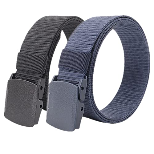 Einstellbares Nylon-Werkband für Männer 2er-Pack Unisex-Gürtel aus Nylon-Canvas, 3,8 cm Breite, stufenlos Verstellbarer Stoffgürtel mit Kunststoffschnalle(Blue and Black,110) von HIFRQVVC