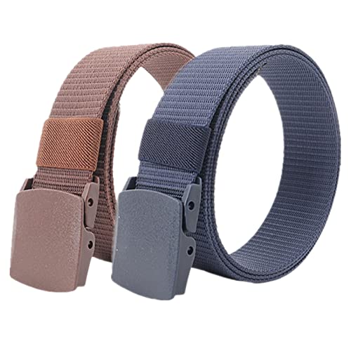 Einstellbares Nylon-Werkband für Männer 2er-Pack Unisex-Gürtel aus Nylon-Canvas, 3,8 cm Breite, stufenlos Verstellbarer Stoffgürtel mit Kunststoffschnalle(Blue and Brown,130) von HIFRQVVC