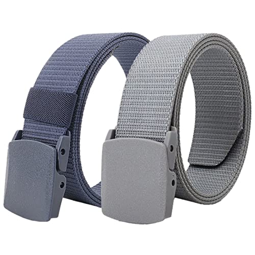 Einstellbares Nylon-Werkband für Männer 2er-Pack Unisex-Gürtel aus Nylon-Canvas, 3,8 cm Breite, stufenlos Verstellbarer Stoffgürtel mit Kunststoffschnalle(Blue and Grey,110) von HIFRQVVC