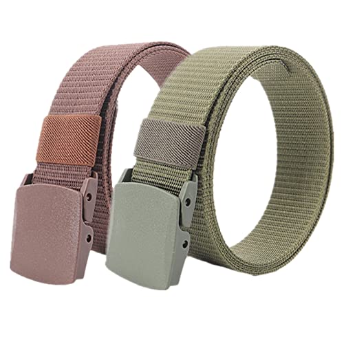 Einstellbares Nylon-Werkband für Männer 2er-Pack Unisex-Gürtel aus Nylon-Canvas, 3,8 cm Breite, stufenlos Verstellbarer Stoffgürtel mit Kunststoffschnalle(Brown and Green,150) von HIFRQVVC