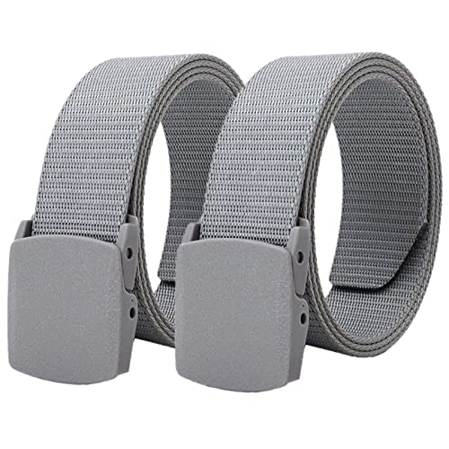 Einstellbares Nylon-Werkband für Männer 2er-Pack Unisex-Gürtel aus Nylon-Canvas, 3,8 cm Breite, stufenlos Verstellbarer Stoffgürtel mit Kunststoffschnalle(Grey,130) von HIFRQVVC