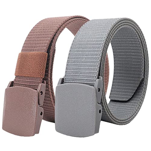 Einstellbares Nylon-Werkband für Männer 2er-Pack Unisex-Gürtel aus Nylon-Canvas, 3,8 cm Breite, stufenlos Verstellbarer Stoffgürtel mit Kunststoffschnalle(Grey and Brown,120) von HIFRQVVC