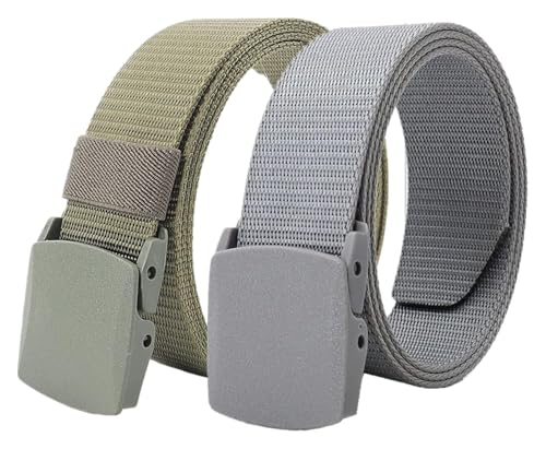 Einstellbares Nylon-Werkband für Männer 2er-Pack Unisex-Gürtel aus Nylon-Canvas, 3,8 cm Breite, stufenlos Verstellbarer Stoffgürtel mit Kunststoffschnalle(Grey and Green,130) von HIFRQVVC