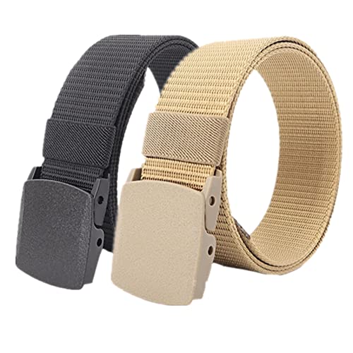 Einstellbares Nylon-Werkband für Männer 2er-Pack Unisex-Gürtel aus Nylon-Canvas, 3,8 cm Breite, stufenlos Verstellbarer Stoffgürtel mit Kunststoffschnalle(Khaki and Black,110) von HIFRQVVC