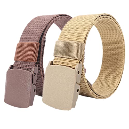 Einstellbares Nylon-Werkband für Männer 2er-Pack Unisex-Gürtel aus Nylon-Canvas, 3,8 cm Breite, stufenlos Verstellbarer Stoffgürtel mit Kunststoffschnalle(Khaki and Brown,110) von HIFRQVVC