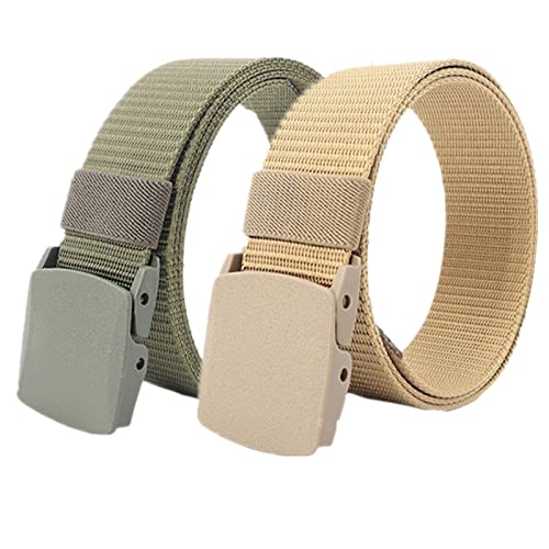 Einstellbares Nylon-Werkband für Männer 2er-Pack Unisex-Gürtel aus Nylon-Canvas, 3,8 cm Breite, stufenlos Verstellbarer Stoffgürtel mit Kunststoffschnalle(Khaki and Green,150) von HIFRQVVC