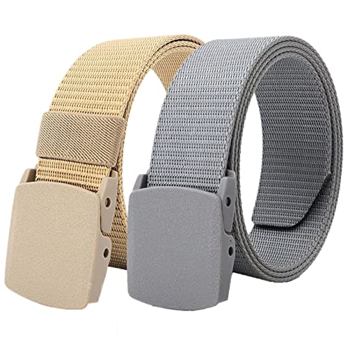 Einstellbares Nylon-Werkband für Männer 2er-Pack Unisex-Gürtel aus Nylon-Canvas, 3,8 cm Breite, stufenlos Verstellbarer Stoffgürtel mit Kunststoffschnalle(Khaki and Grey,130) von HIFRQVVC