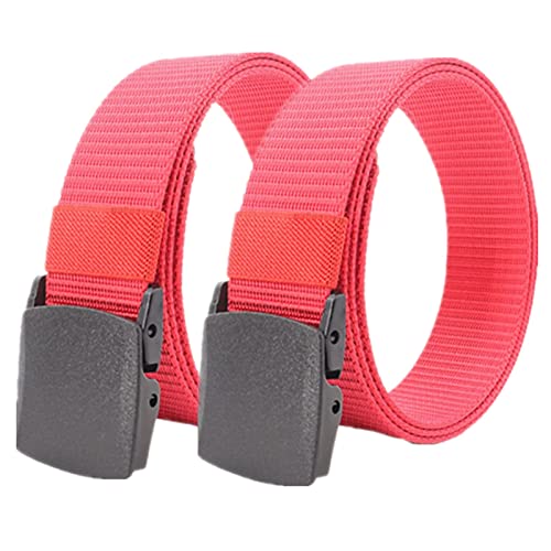 Einstellbares Nylon-Werkband für Männer 2er-Pack Unisex-Gürtel aus Nylon-Canvas, 3,8 cm Breite, stufenlos Verstellbarer Stoffgürtel mit Kunststoffschnalle(Red,110) von HIFRQVVC